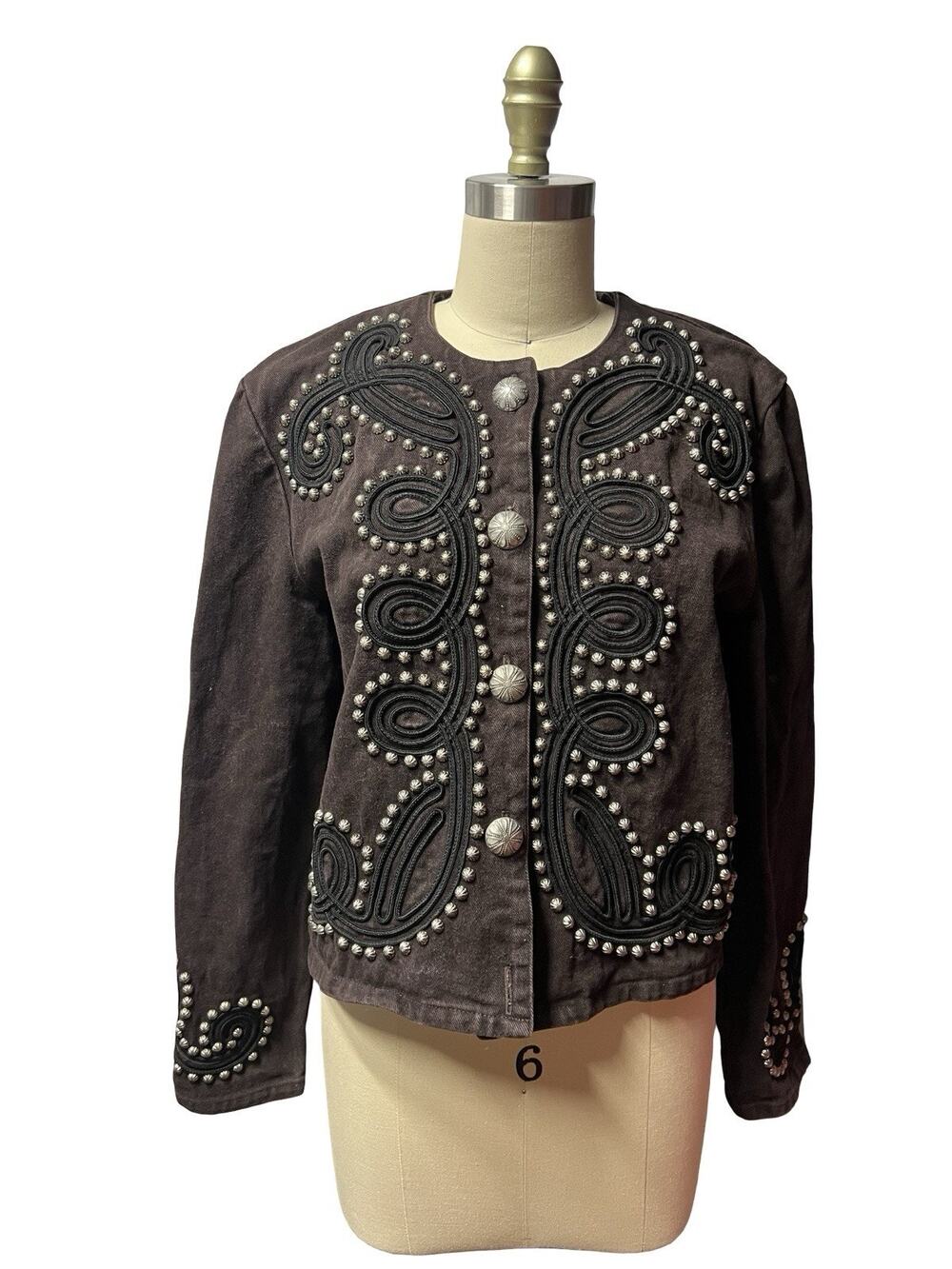 Vintage Double D Ranchwear Studded Jacket Black Cotton Denim M Women